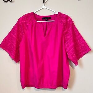 Marc New York Fuchsia Top With Embroidered Short Sleeves